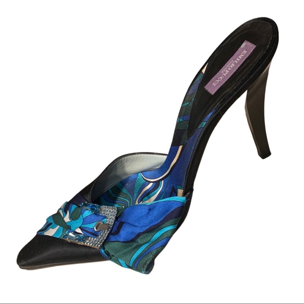 Emilia Pucci Stiletto silk mule heel With Swarovski  Crystal accent